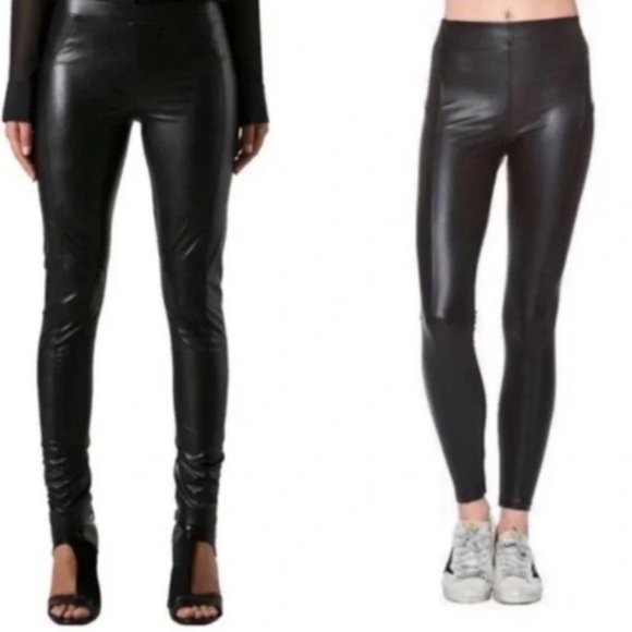 David Lerner Black patent Faux Leather shine Leggings Small - Picture 3 of 7